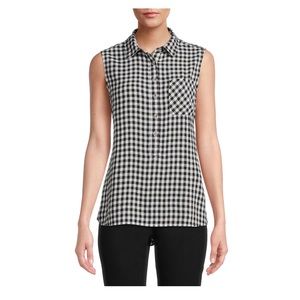 Time and Tru Women Sleeveless Henley Shirt Plaid Size XXL (20) Linen Blend